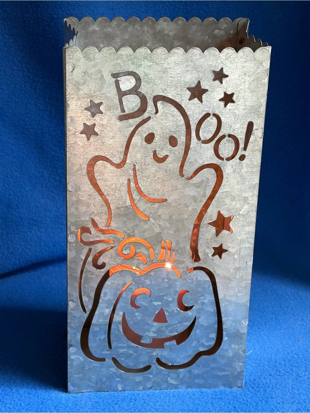 Halloween Metal Luminaria Ghost & Pumpkin Lantern - Galvanized Metal